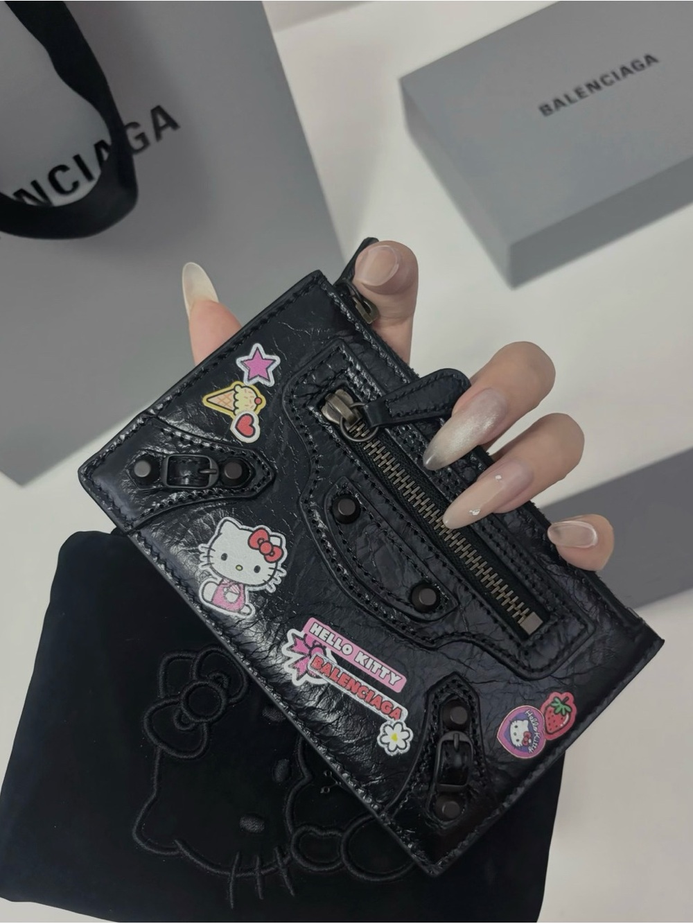 Rare Balenciaga x Hello Kitty Black Leather Card Wallet limited edition Japan